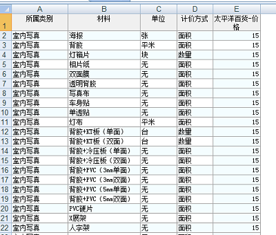 噴繪記賬軟件報價模式Excel表格標準